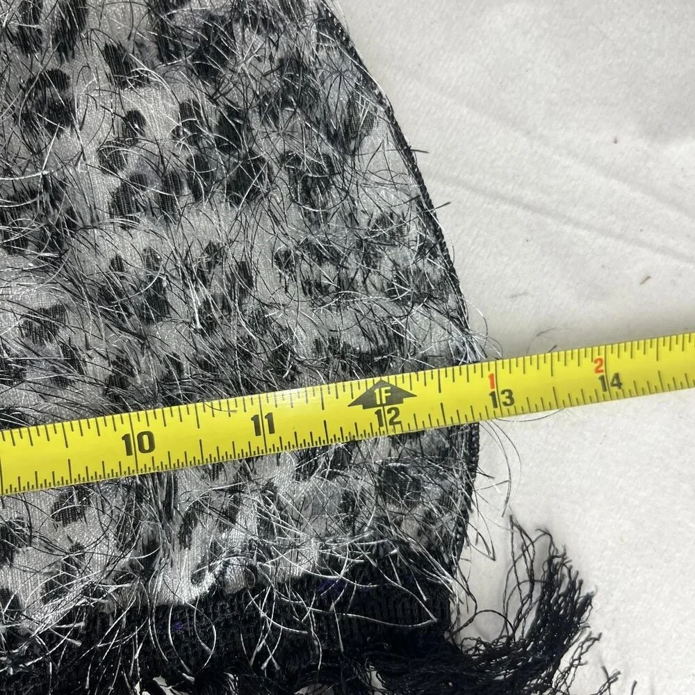 Gray Leopard Print Eyelash Knit Scarf Fuzzy‎ Shaggy Animal Print Fringe 62 Inch